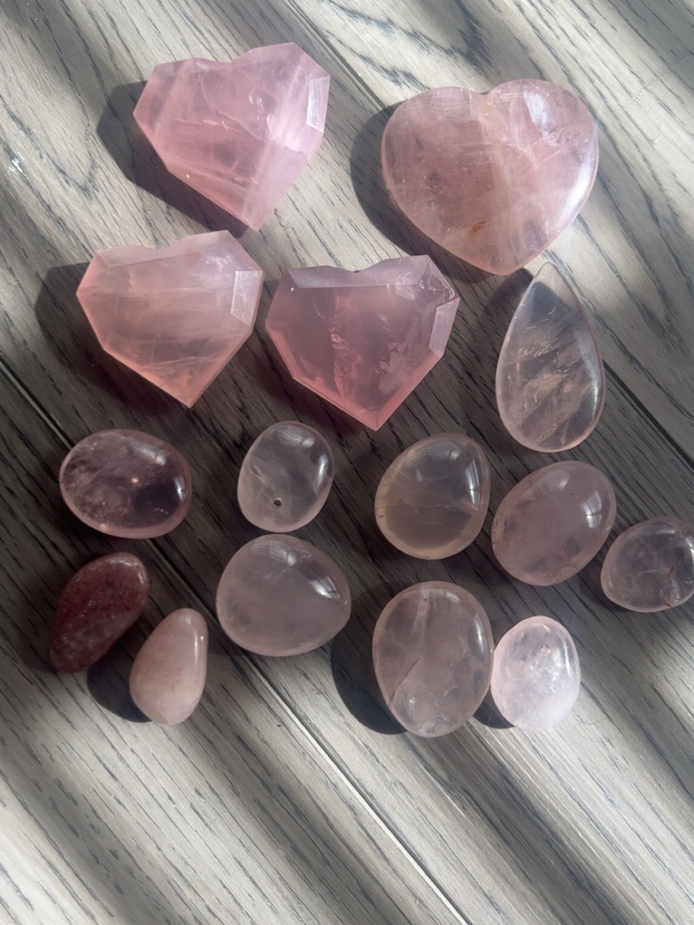 Rose Quartz Heart and Tumbled Stone Set - Pink Healing Crystal Collection